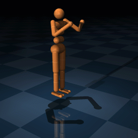 MuJoCo humanoid physics simulation walking on a checkered floor
